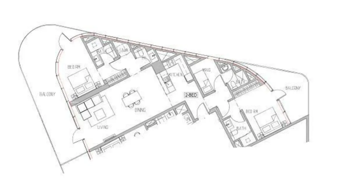 Canal Heights 2 bed floor plan, 1,791 – 1,802 sqft