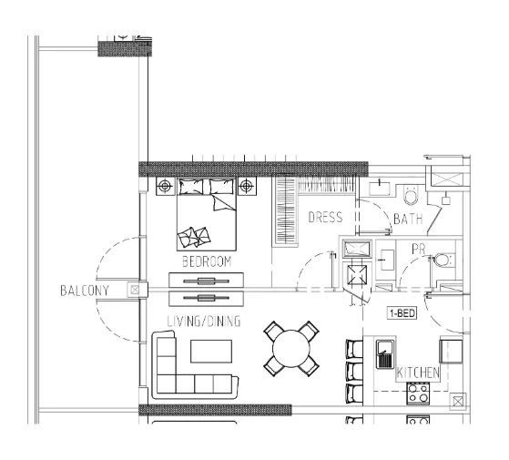 Damac Riverside Views 1 bed floor plan, 898 sqft