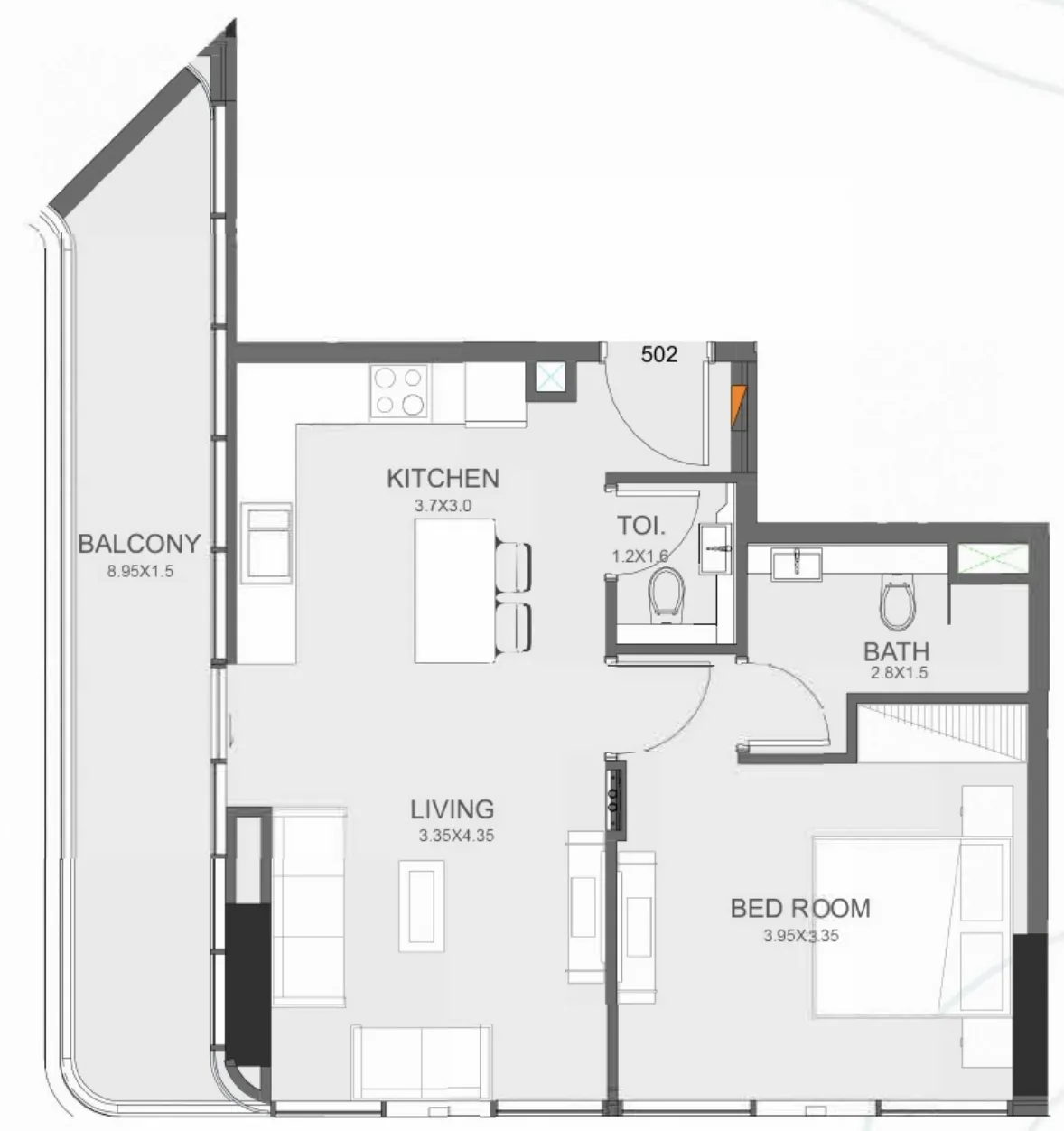 Floarea Oasis 1 bed floor plan, 763 sqft