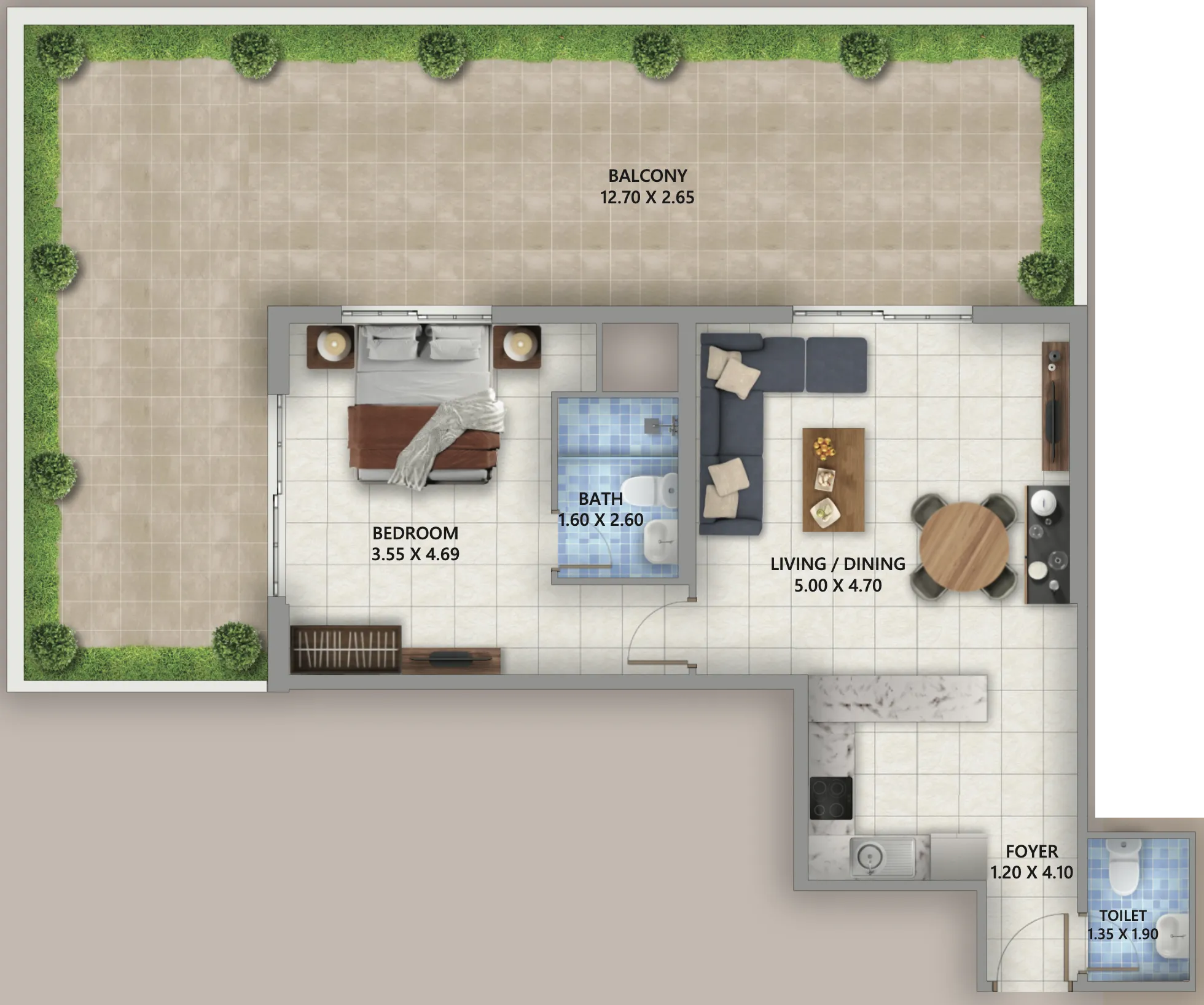 Linden Residences 1 bed floor plan, 1,226 sqft