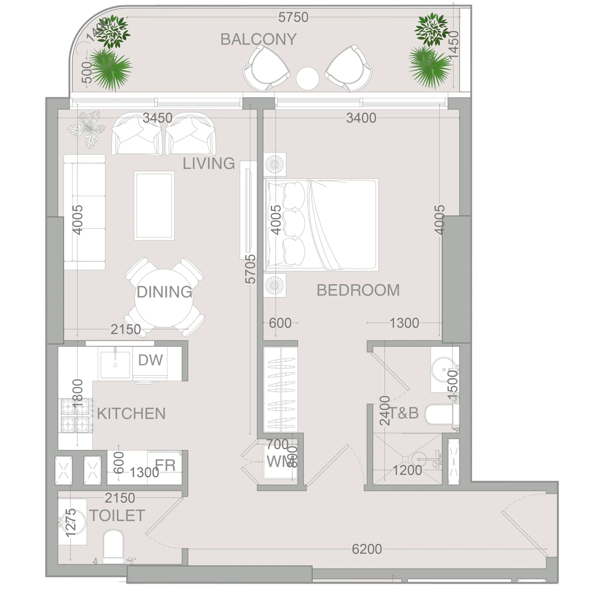 VERDAN1A 4 1 bed floor plan, 769 sqft