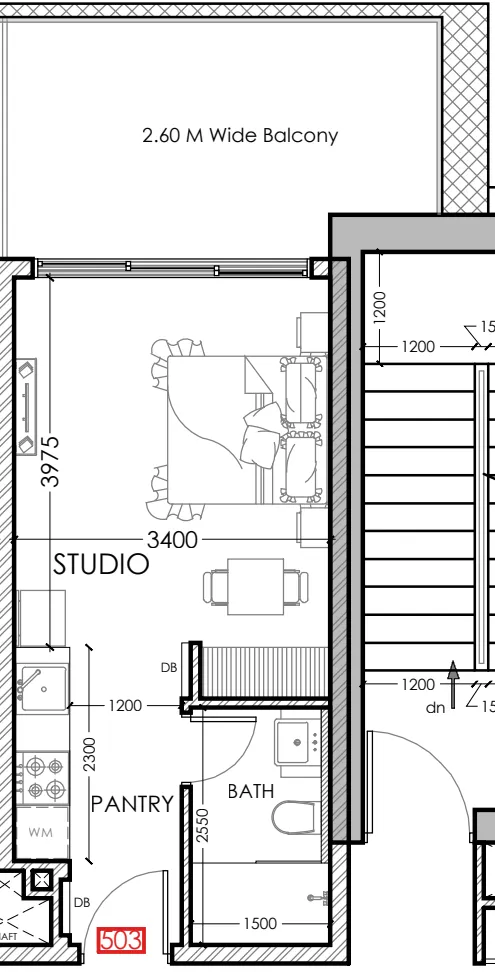Al Haseen Residences 5 Studio floor plan, 414 sqft