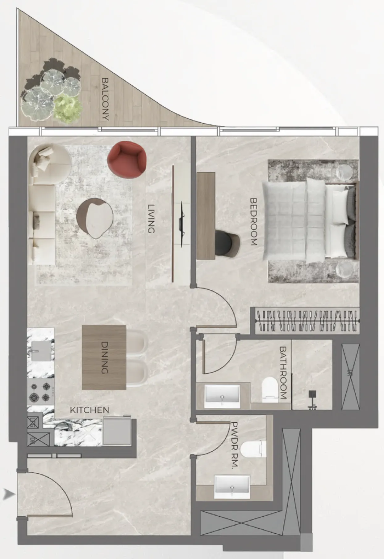 Beverly Grande 1 bed floor plan, 851 sqft