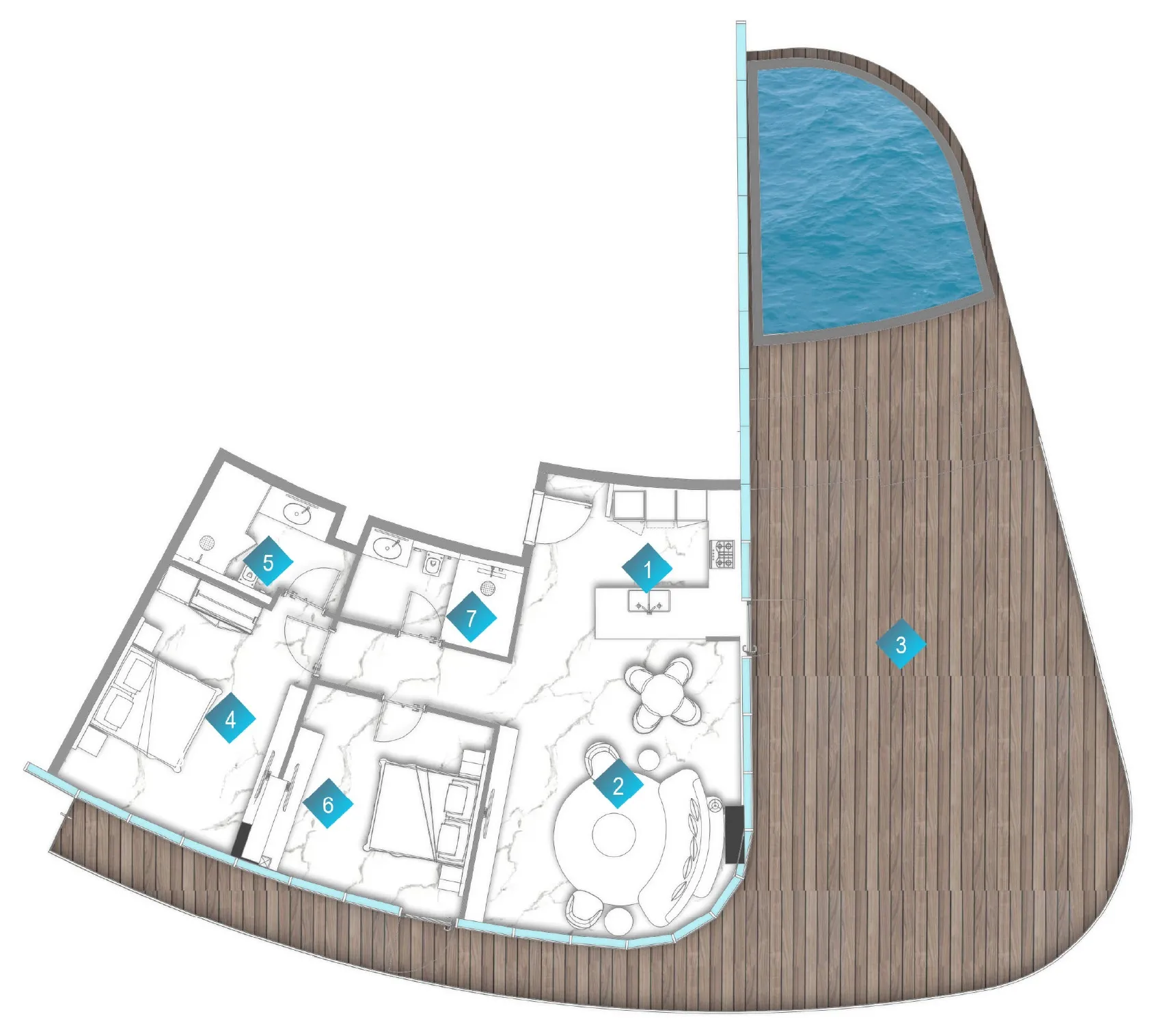 Aqua Arc 2 bed floor plan, 2,691 sqft