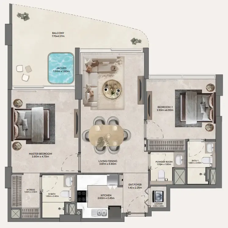 Hermina by Casagrand 2 bed floor plan, 1,213 sqft