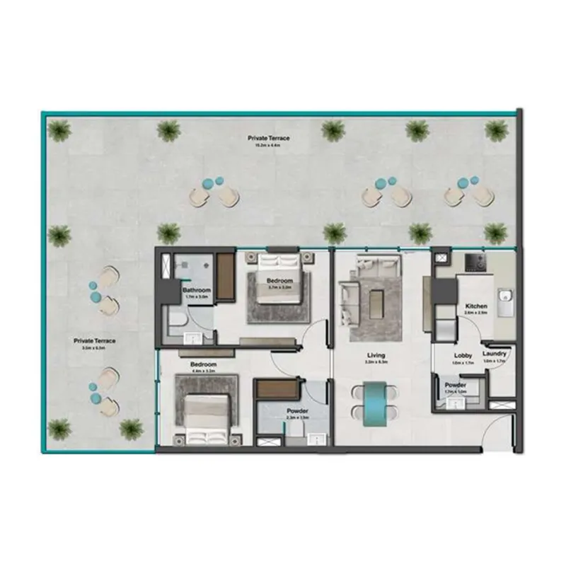Sky Hills Residence 3 2 bed floor plan, 1,822 sqft