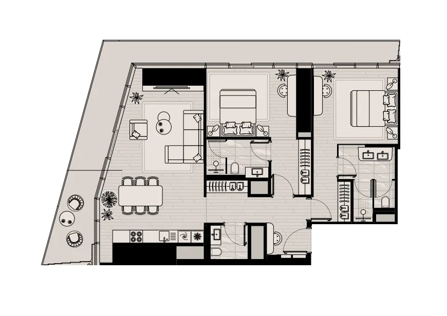 LIV Maritime 2 bed floor plan, 1,607 sqft