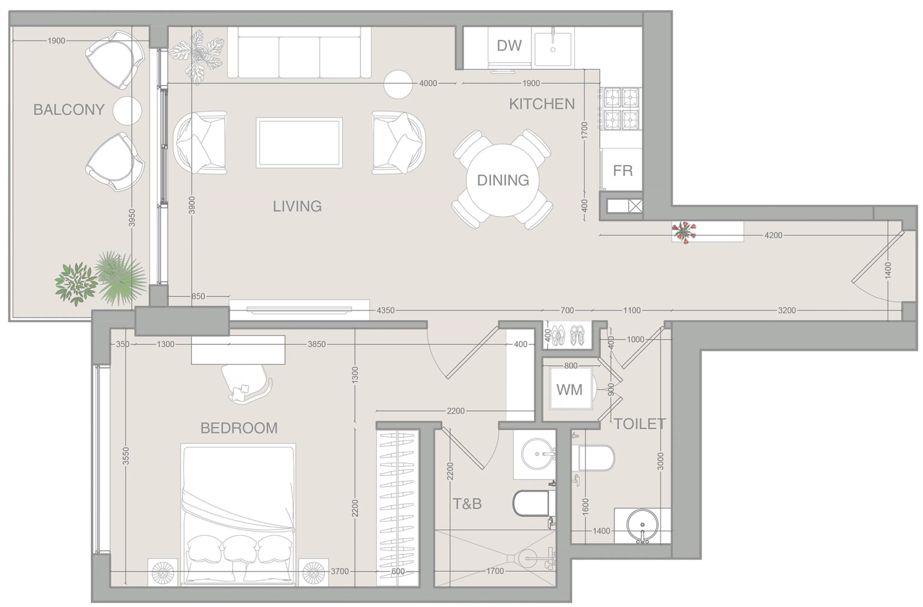 VERDAN1A 1 bed floor plan, 794 sqft