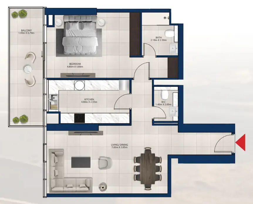 Al Vista 1 bed floor plan, 1,076 sqft