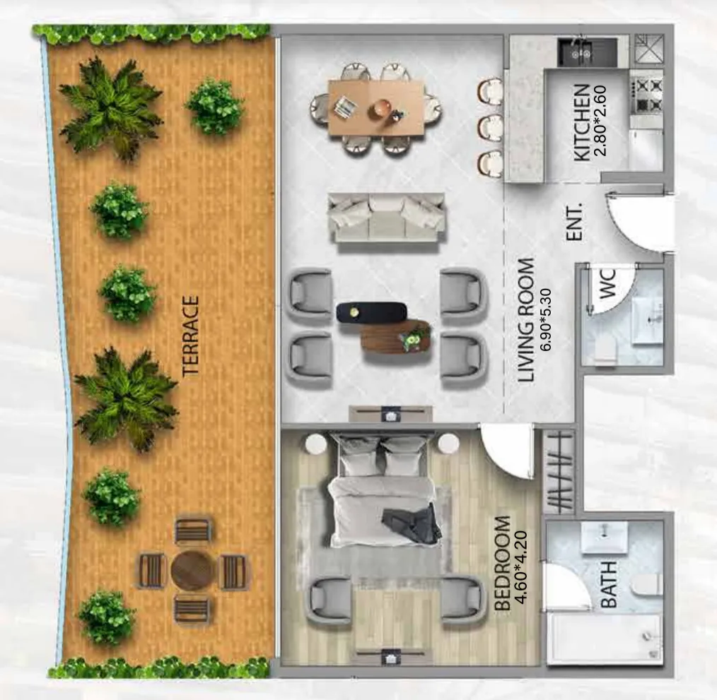 311 Boulevard 1 bed floor plan, 1,248 sqft