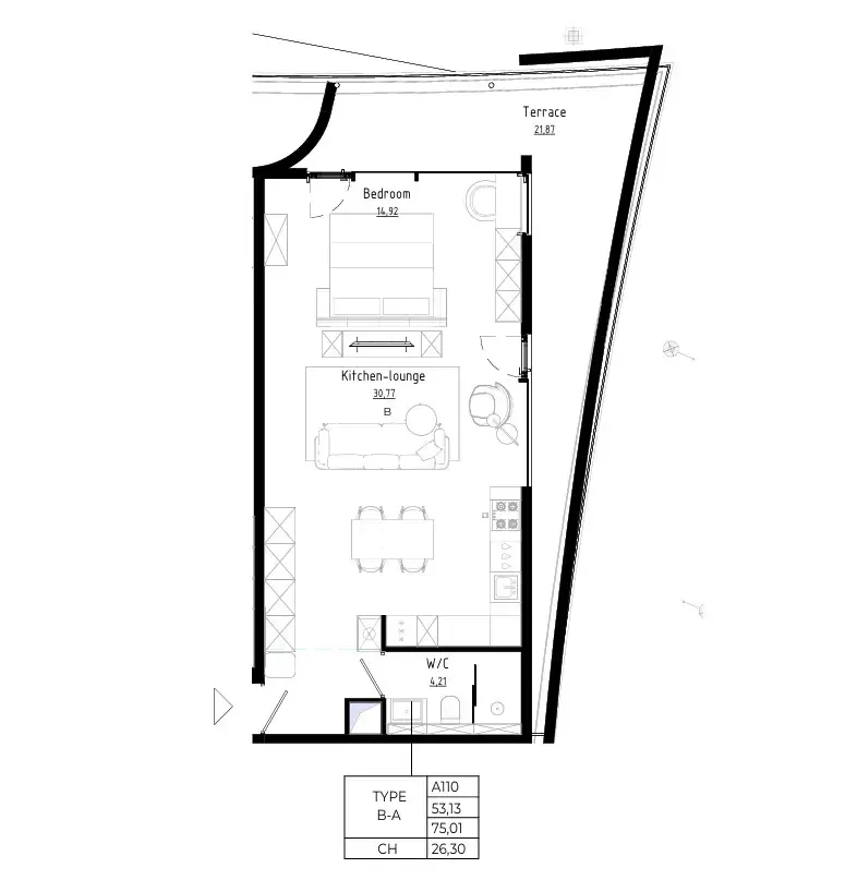 Bamboo Forest 1 bed floor plan, 764 – 958 sqft