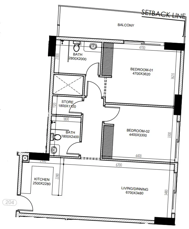 Astra South 2 bed floor plan, 1,093 sqft