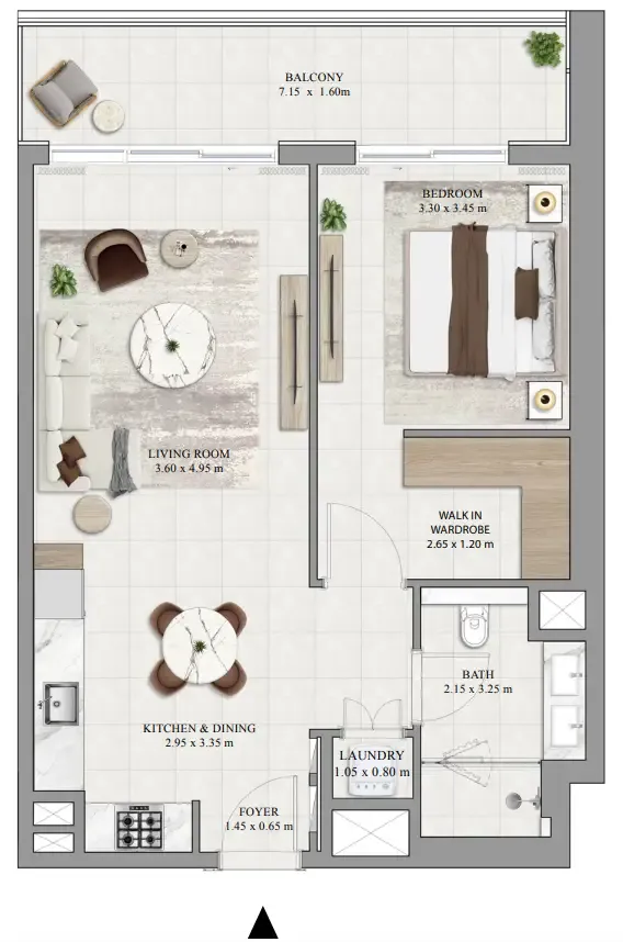 Greencrest 1 bed floor plan, 834 sqft