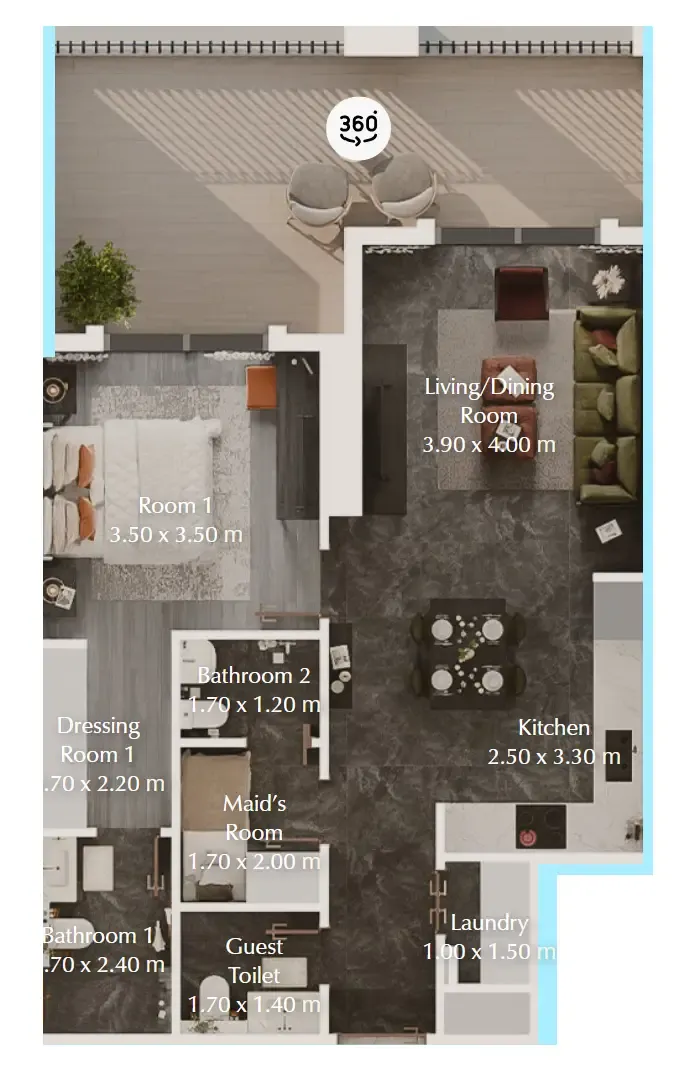 Bab Al Qasr Garden Residences 65 1 bed floor plan, 896 sqft