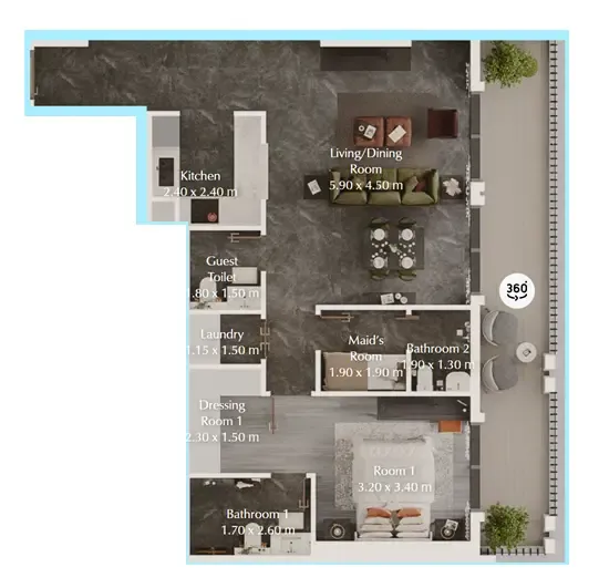 Bab Al Qasr Garden Residences 65 1 bed floor plan, 1,021 sqft