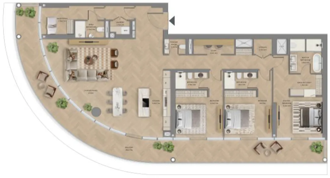 The Row Saadiyat 3 bed floor plan, 2,841 – 3,049 sqft