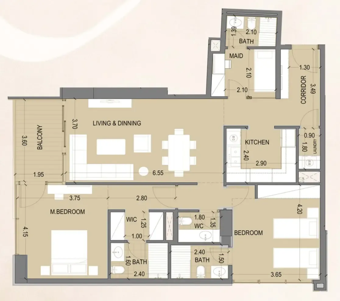 Celia Homes 2 bed floor plan, 1,261 sqft