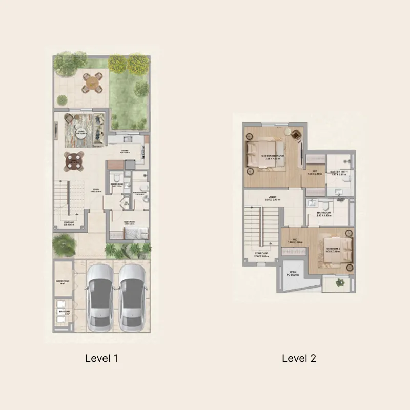 Al Ghadeer Parks 2 bed floor plan, 1,343 sqft