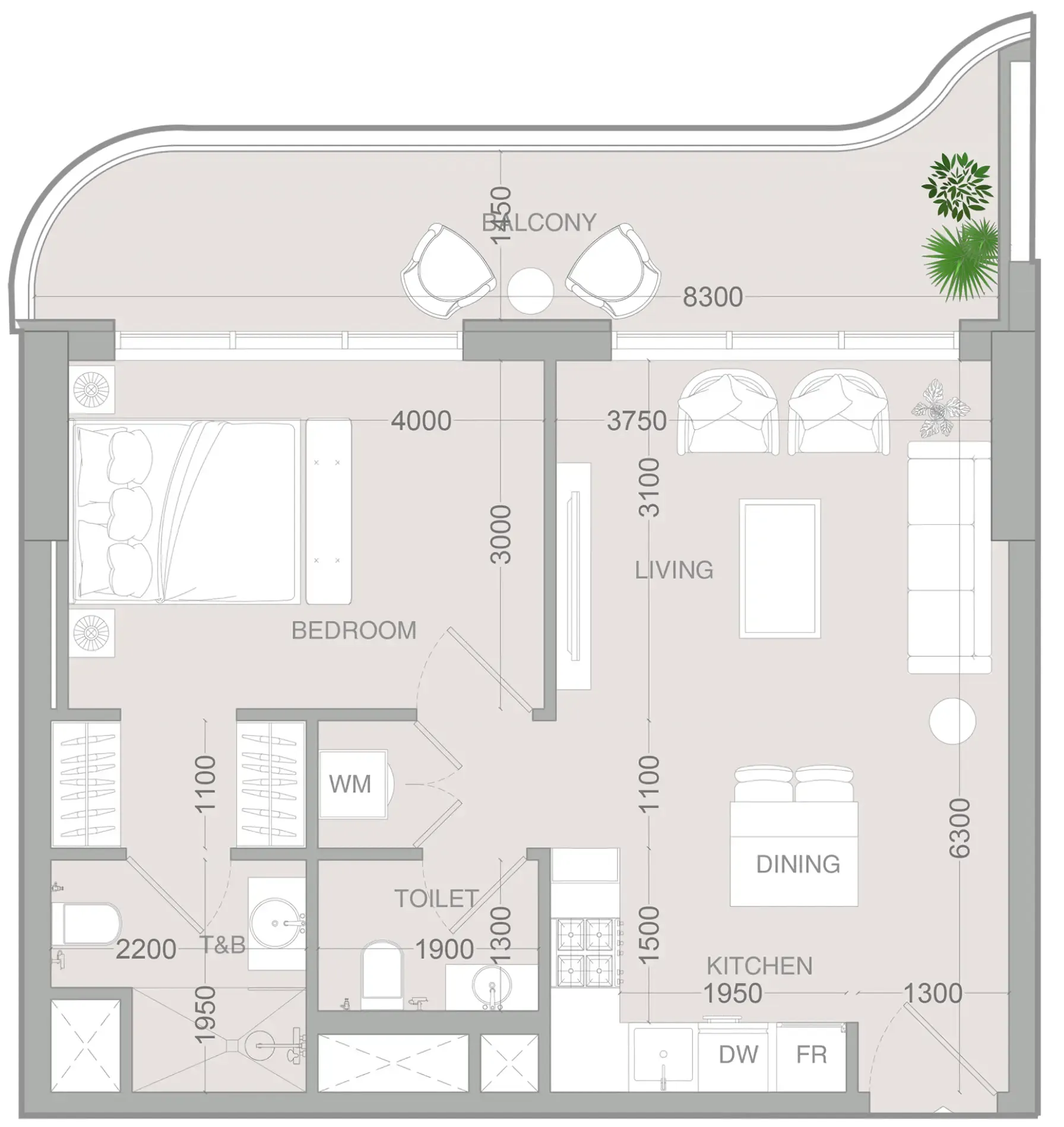 ALTA V1EW 1 bed floor plan, 720 sqft