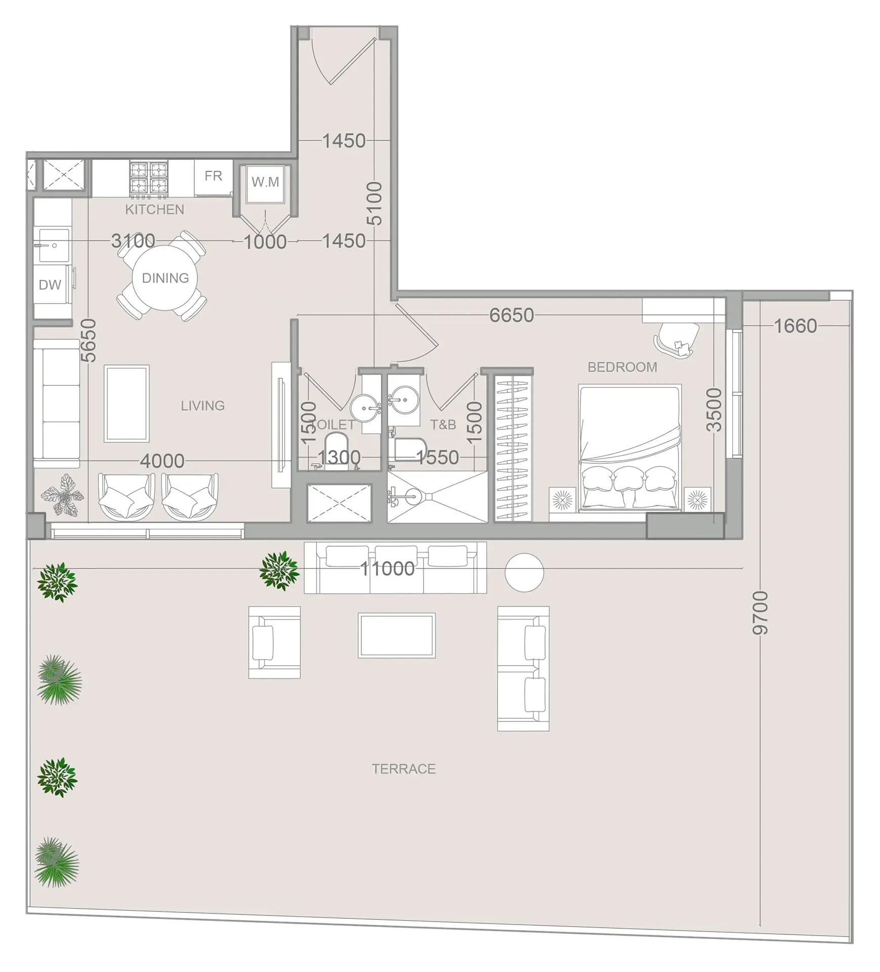 ELAR1S Sky 1 bed floor plan, 1,508 sqft