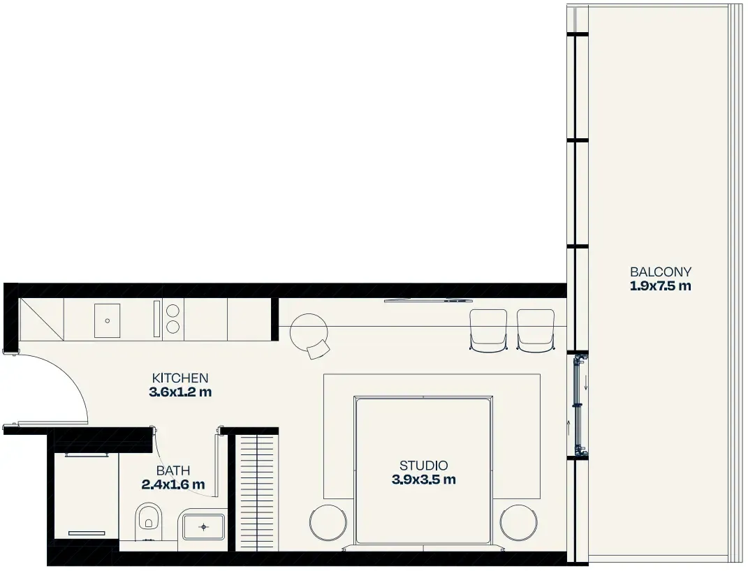 Trussardi Residences Phase Two Studio floor plan, 533 sqft