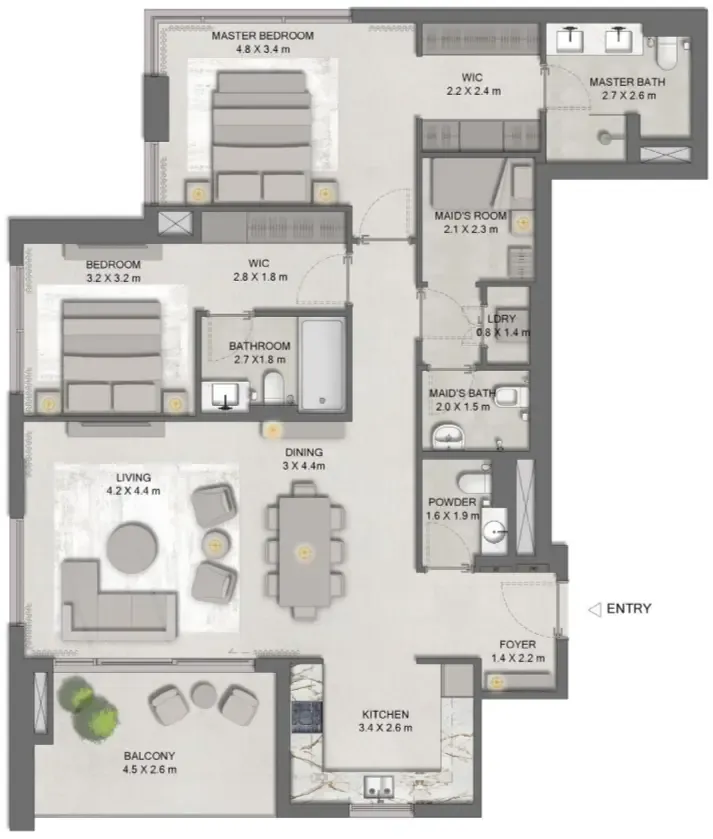 Ghaf Woods Distrikt 2 bed floor plan, 1,481 sqft