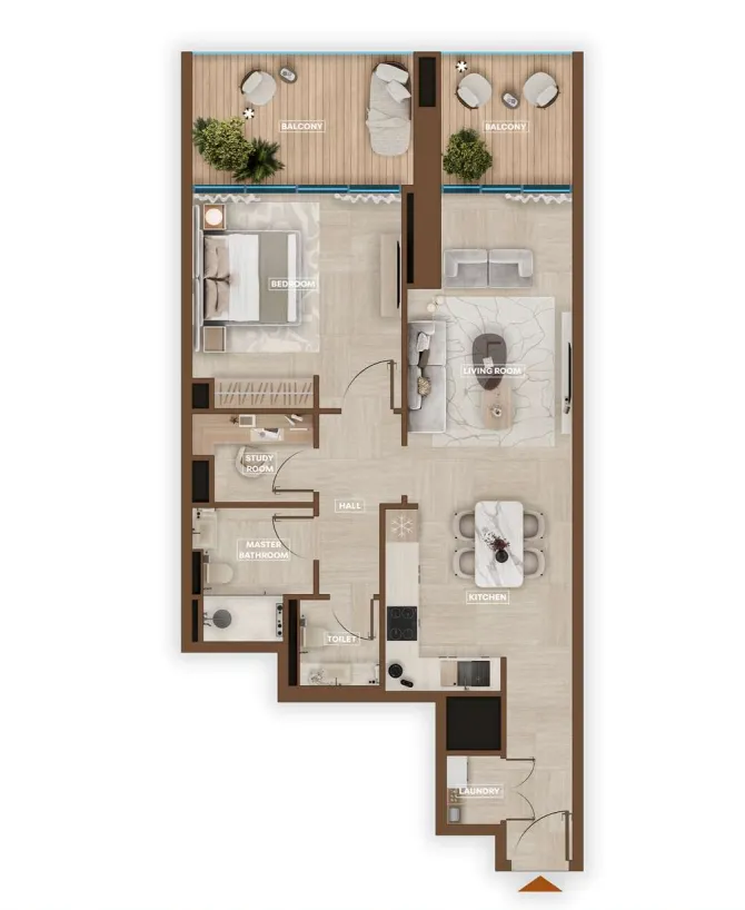 Sky Hills Astra 1 bed floor plan, 965 sqft