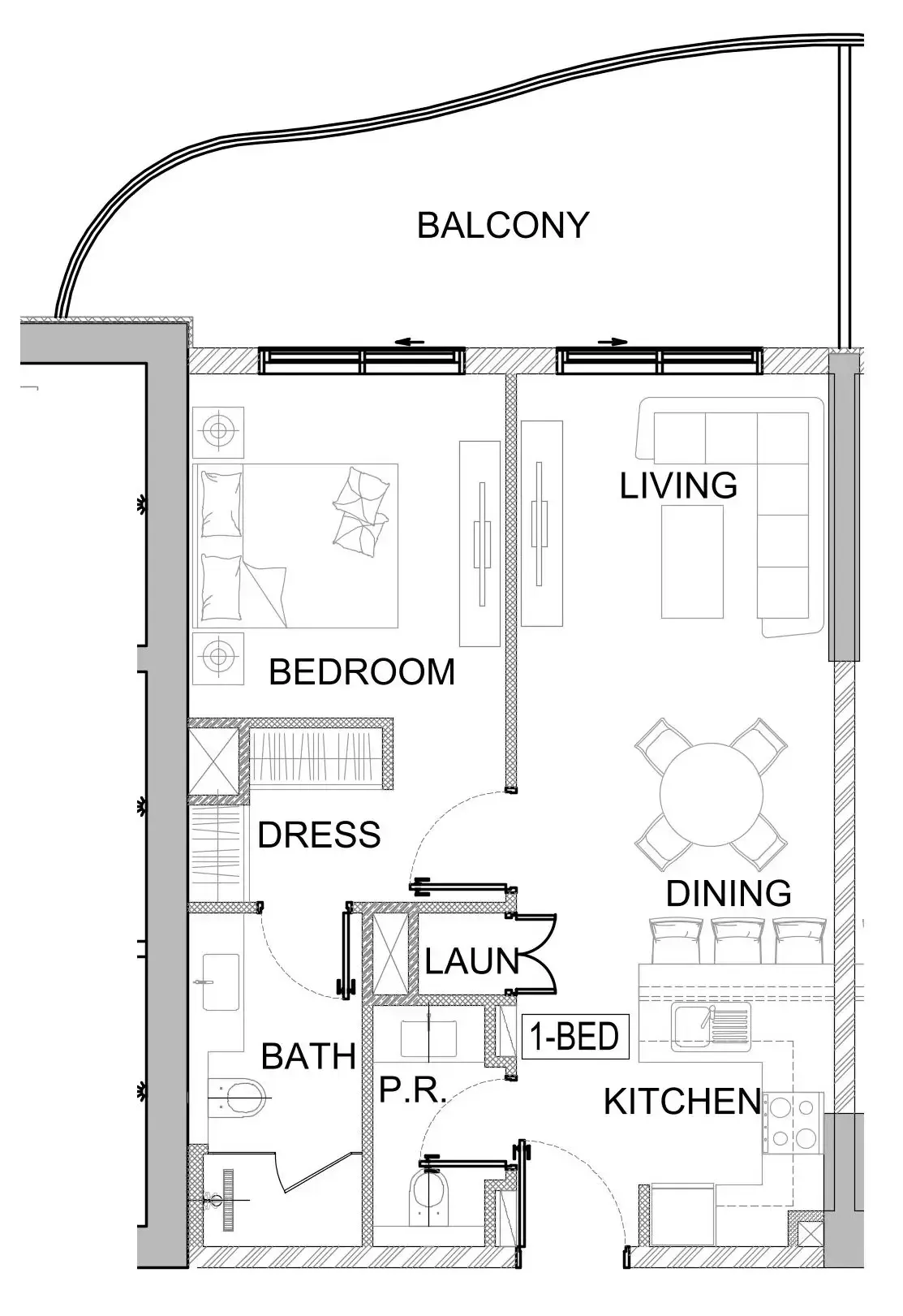 Valencia 1 bed floor plan, 793 – 808 sqft