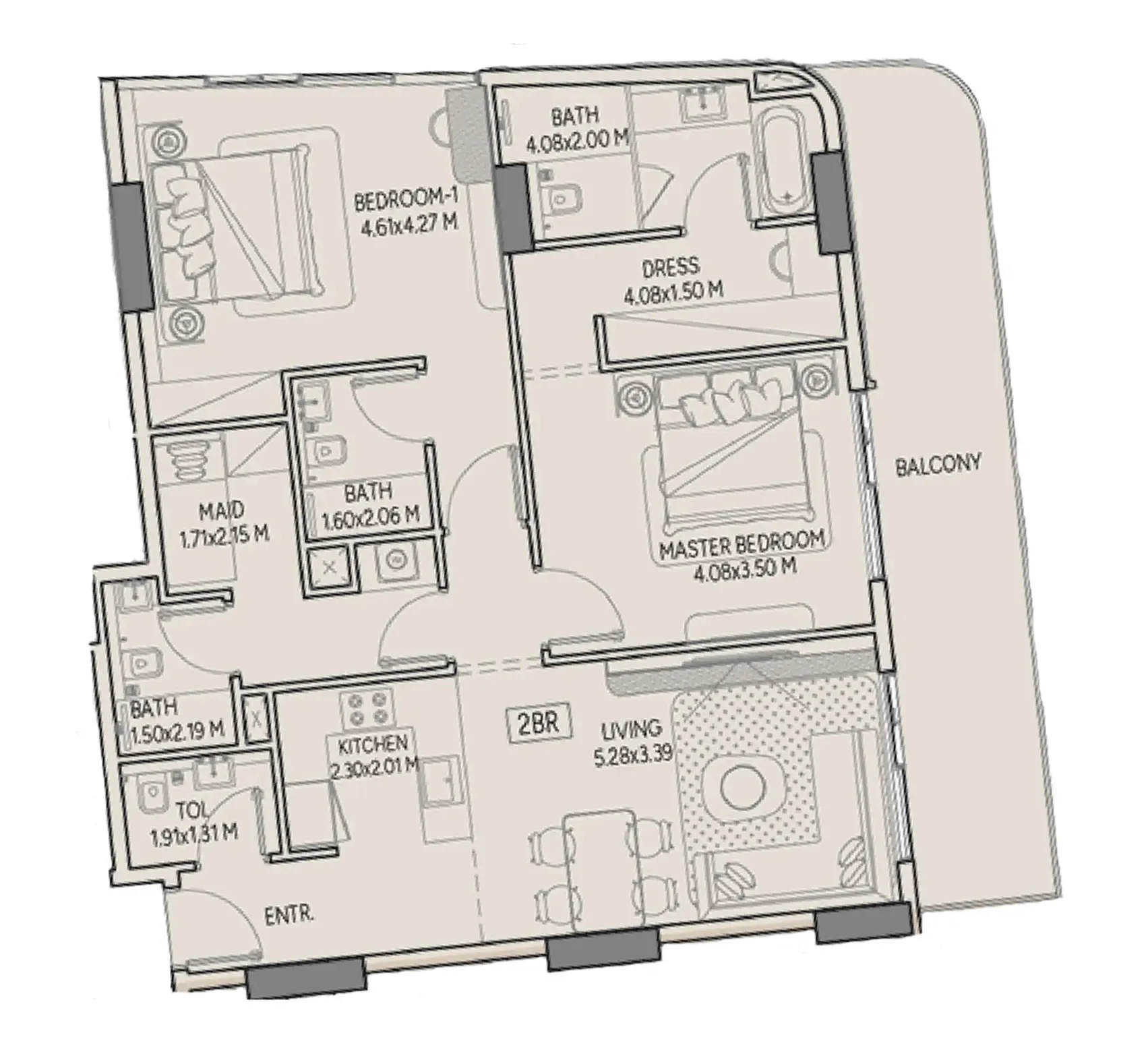 Weston by Wadan Phase 1 & 2 2 bed floor plan, 1,304 sqft