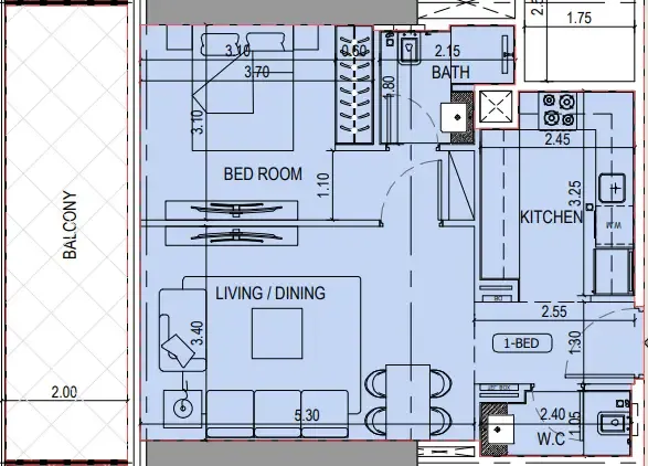Binghatti Sky Terraces 1 bed floor plan, 751 sqft