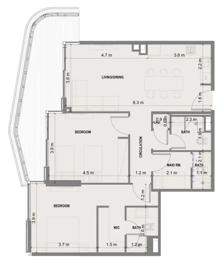 Blue Marina Residence 2 bed floor plan, 1,303 sqft