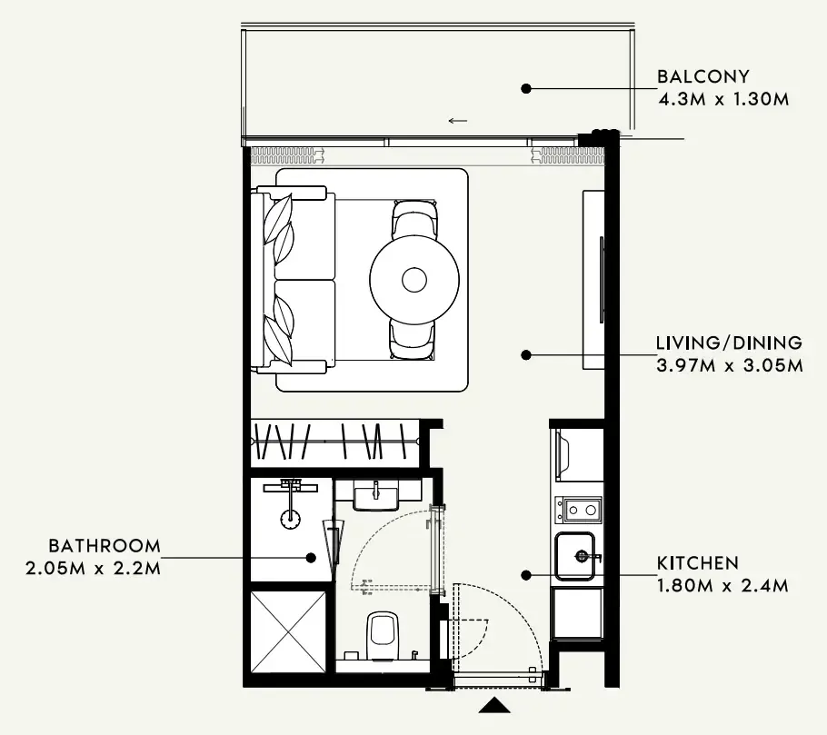 Azizi Milan Studio floor plan, 326 sqft