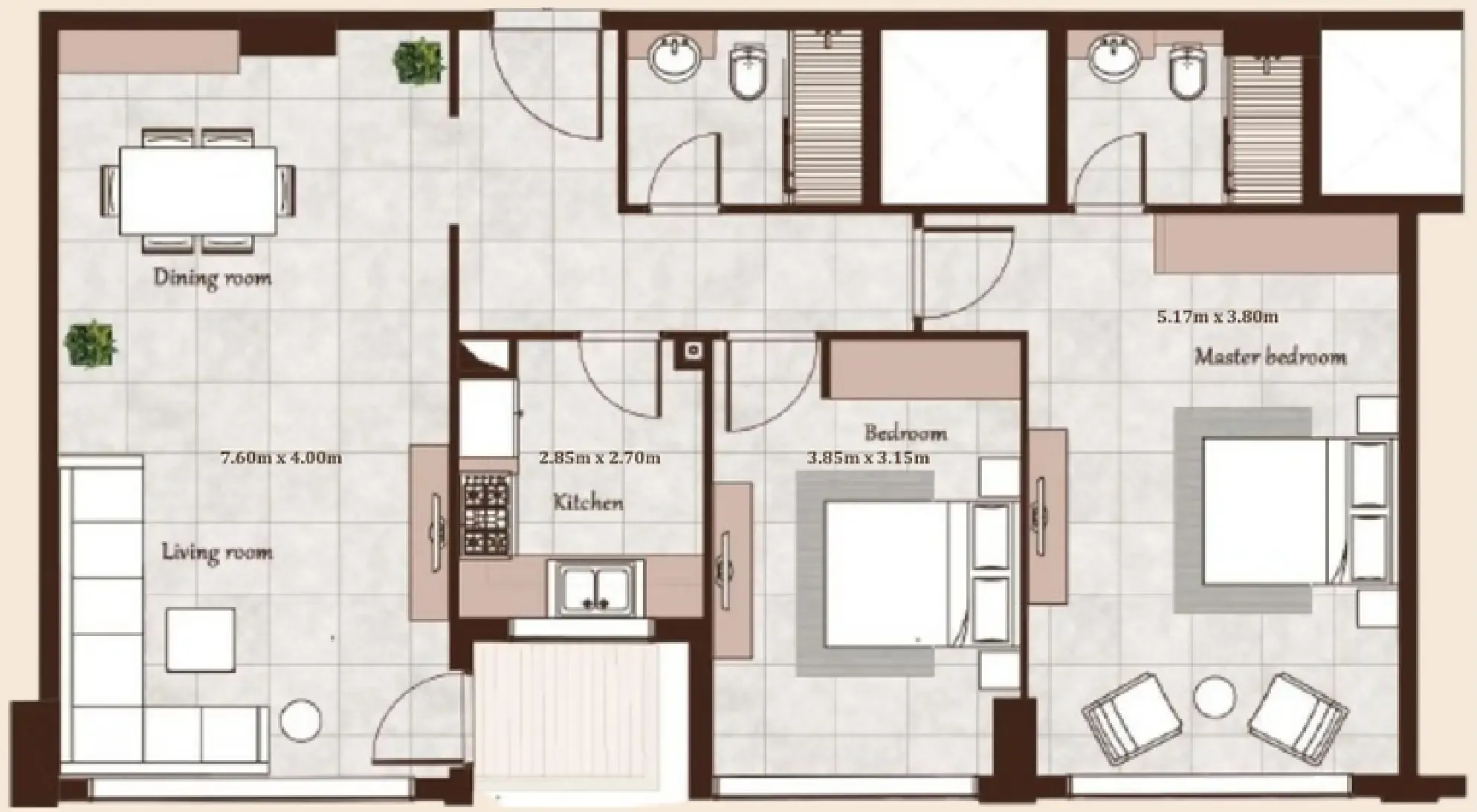 Maison Cannelle Residence 2 bed floor plan, 1,121 sqft