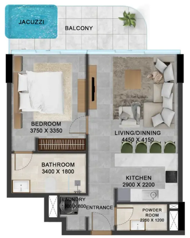 Vivanti Residences by Meteora 1 bed floor plan, 774 sqft