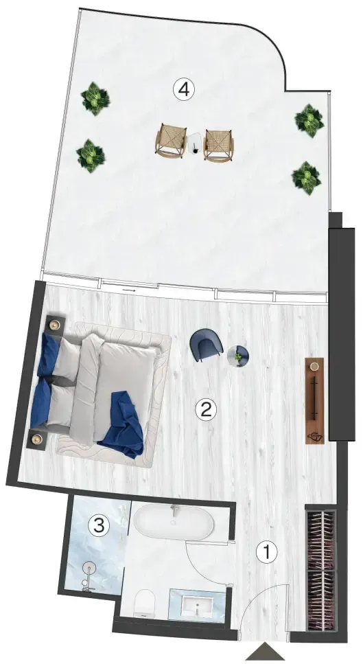 Radisson Blu Hotel & Residences Studio floor plan, 647 sqft