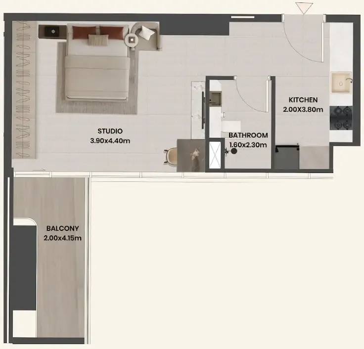 Divine Al Barari Studio floor plan, 479 sqft