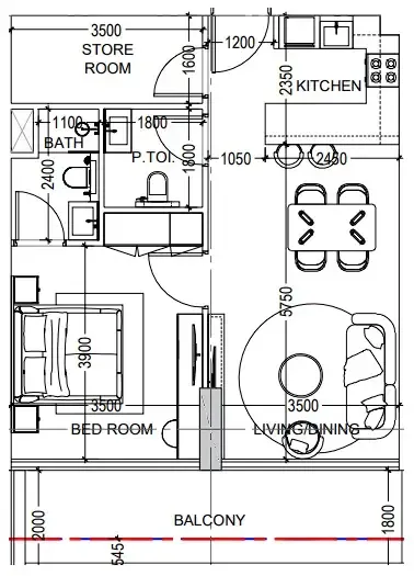 Al Haseen Residences 6 1 bed floor plan, 791 sqft