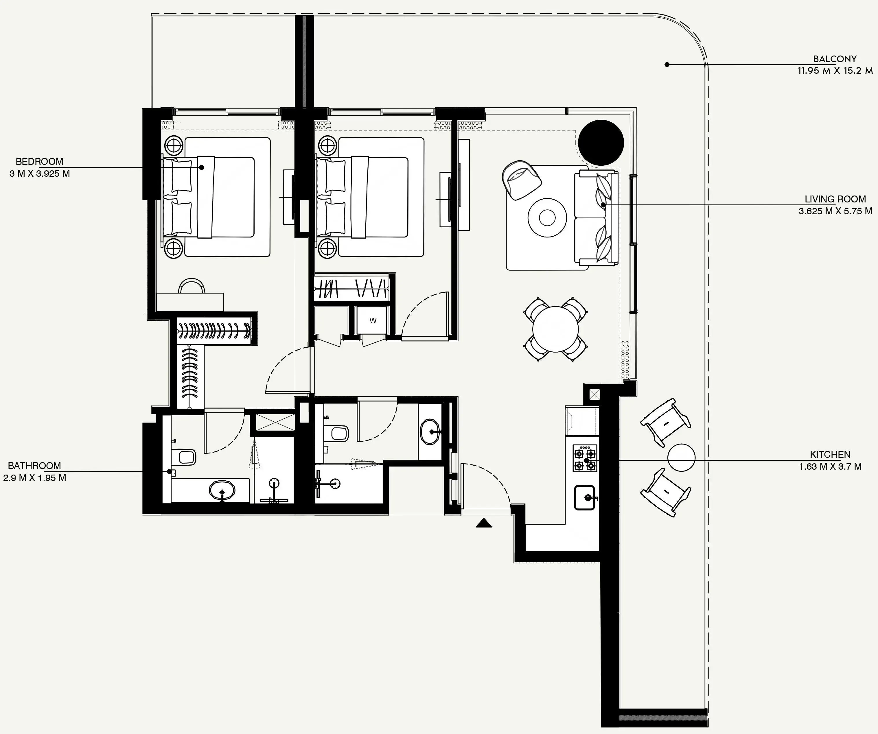 Azizi Venice 2 bed floor plan, 1,506 sqft