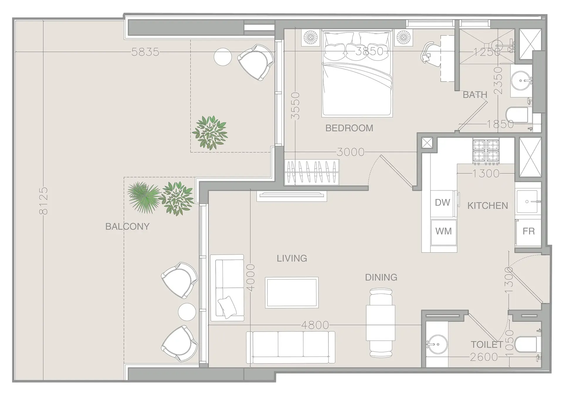 ELAR1S Rise 1 bed floor plan, 1,013 sqft