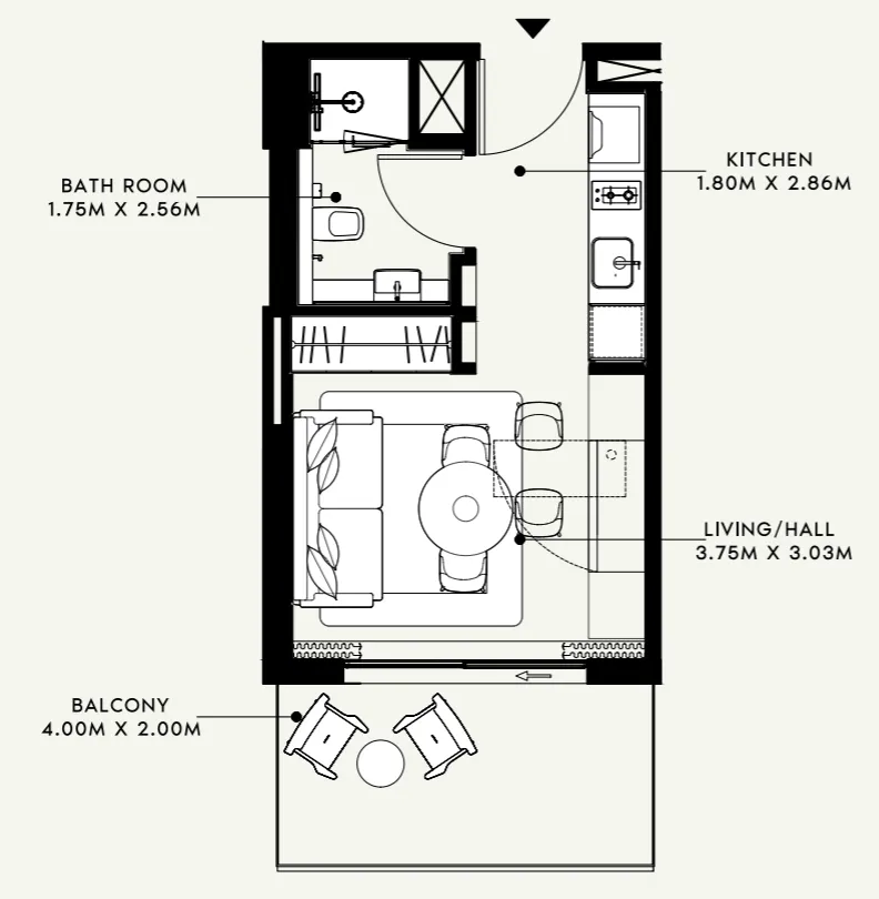 Azizi Venice Studio floor plan, 364 sqft