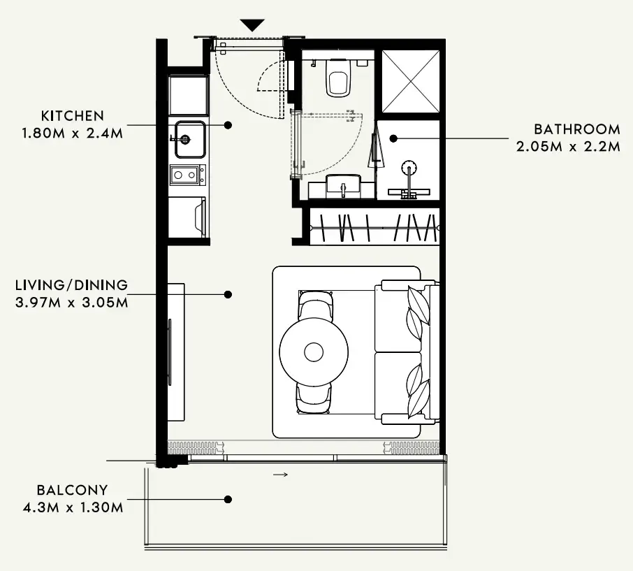 Azizi Milan Studio floor plan, 336 sqft