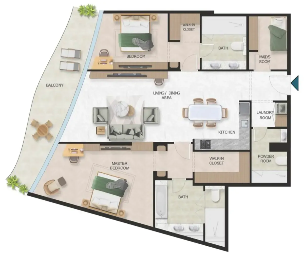 Oystra 2 bed floor plan, 1,734 sqft