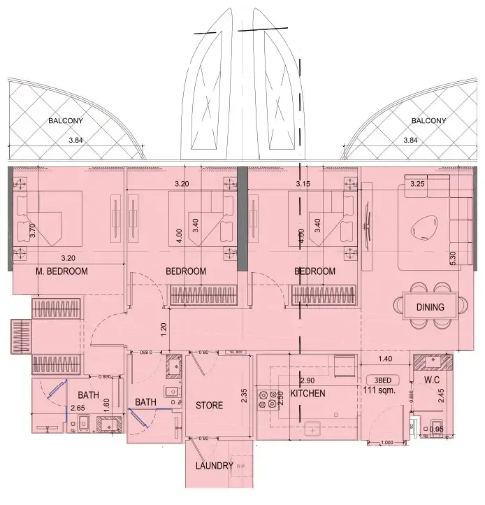 Project Maybach 3 bed floor plan, 1,321 sqft