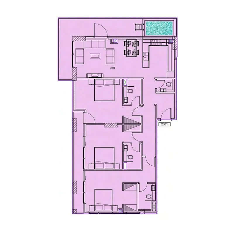 Samana Waves Phase II 3 bed floor plan, 1,680 sqft
