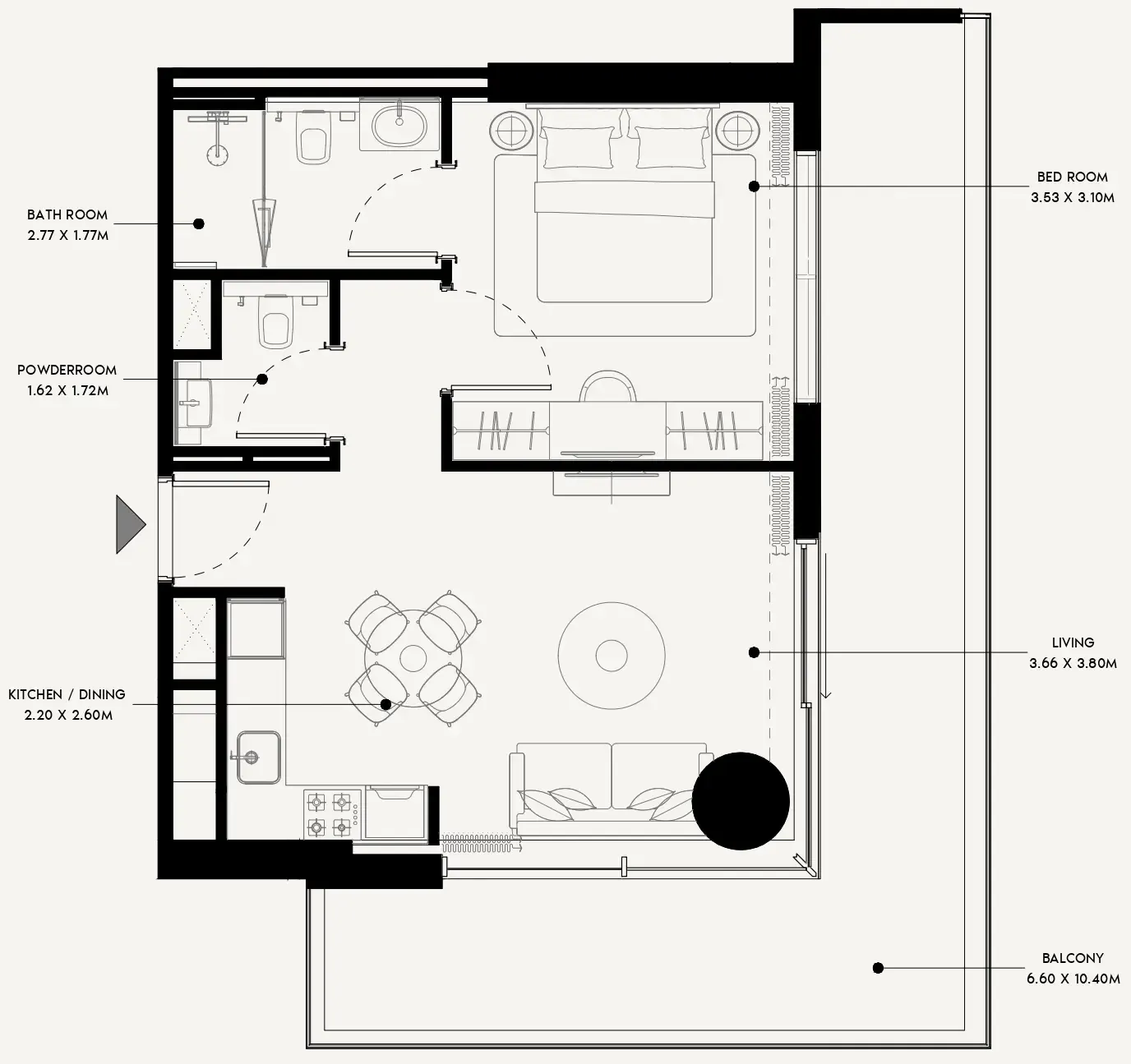 Azizi Venice 1 bed floor plan, 867 sqft