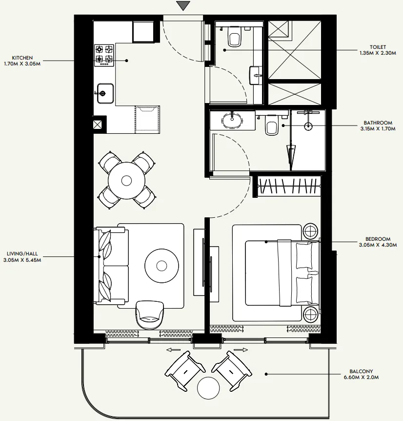 Azizi Venice 1 bed floor plan, 733 sqft