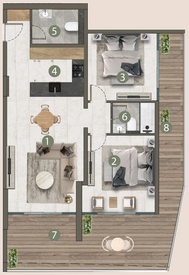 Lilian Residences 2 bed floor plan, 1,285 sqft