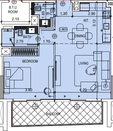 Binghatti Ruby 1 bed floor plan, 764 sqft
