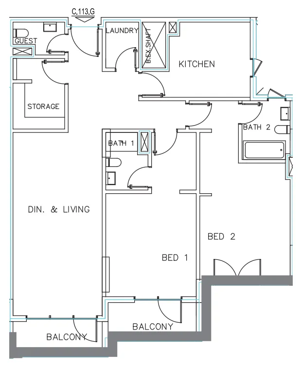 Janayen Avenue 2 bed floor plan, 1,576 sqft