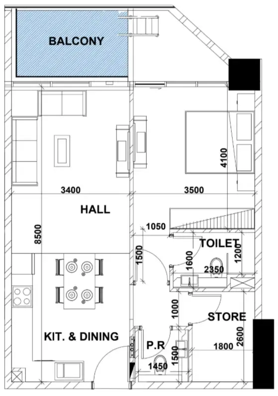 Peace Lagoons 2 1 bed floor plan, 808 sqft